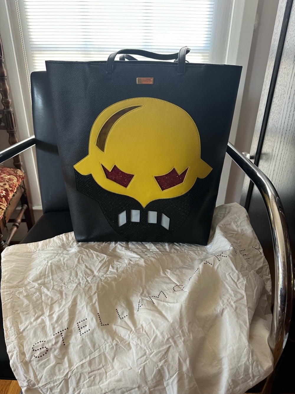 Stella McCartney Black Tote with Yellow Robot Face